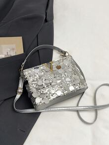 2026 Shiny Personalized Tote Shoulder Bag, Fashion Chic Makeup Mini Square Bag For Summer - Silver - View 8