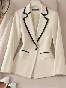 Áo blazer cổ bẻ tay dài phối màu cổ điển thanh lịch thường ngày phù hợp đi làm, đi nghỉ mát, công sở, chuyên nghiệp, áo khoác mùa xuân màu trắng - trắng - Xem 7