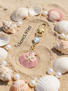 1 Chaveiro de Estrela do Mar Shell, Acessórios de Bolsa de Praia, Acessórios de Embalagem de Estilo de Praia de Verão, Chaveiro de Estilo Costeiro, Chaveiro de Pérola de Concha Natural, Acessórios de Moda, Adequado para Bolsas, Acessórios de Telefone Celular, Pendentes de Fone de Ouvido e Chaves de Carro - Multicolorido - Visão 11