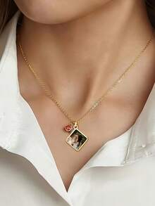 Mặt dây chuyền ảnh gia đình và đá sinh nhật cá nhân hóa, trang sức đôi phong cách Bohemian tùy chỉnh, mạ vàng 18K, thép không gỉ 304L cao cấp, thích hợp làm quà tặng sinh nhật, Ngày Valentine, Ngày của Mẹ cho vợ/mẹ, quà Giáng sinh/quà tặng nhỏ hàng ngày hoàn hảo. - Mẫu 16 - Xem 8