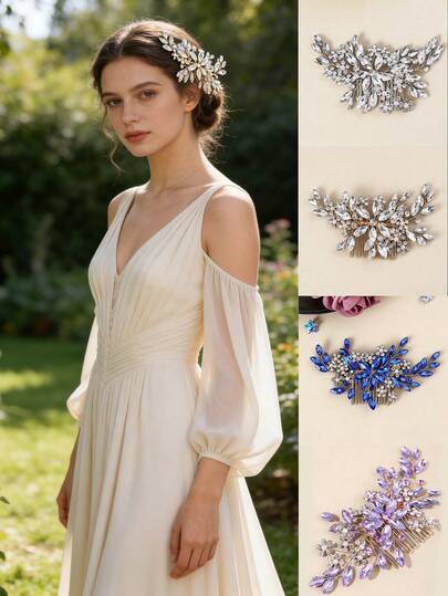 1 chiếc kẹp tóc hình hoa đính ngọc trai pha lê nhiều màu sắc thủ công, phụ kiện tóc dự tiệc/lễ hội/đám cưới.