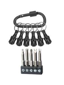 Set de 6 biți de șurubelniță cu tijă hexagonală de 1/4" cu suport, bară de extensie, breloc, adaptor pentru șurub, biți de burghiu, cutie portabilă de depozitare pentru biți de burghiu - Negru - Vizualizare 15