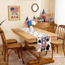 1pc Patriotic American Bull Design Table Runner, Stars And Stripes Fireworks Print Desktop Decor, Suitable For July 4th Independence Day Restaurant, American Farm Home Decoration - White - View 6