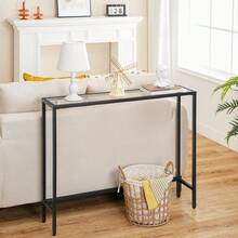Black Console Table, Tempered Glass Sofa Table, Slim Hallway Table, 100 X 22 X 80 Cm, Modern Display Glass Console Table, For Living Room, Sturdy, Metal Frame, Black - Black - View 3
