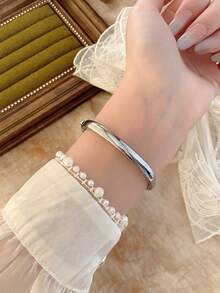 1pc Petite Gold/Silver Vintage Luxury Women's Quartz Watch, Fashionable Minimalist Elegant For Daily Wear, Birthday Gift - 銀色 - 查看 7