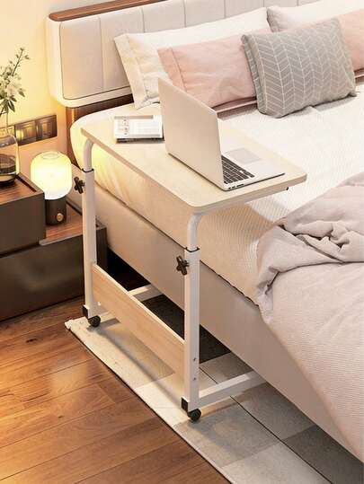 Tavolino da divano con ruote, a doppio uso, con piano in bambù resistente, ruote con freno, altezza regolabile, adatto per molteplici ambienti, salvaspazio