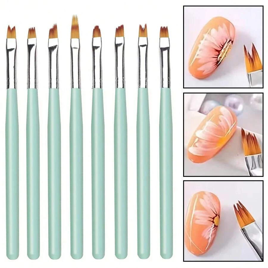 8Pcs Nail Art Petal Brushes Set, Fan Shape Painting Pens For Gradient Blending Manicure Drawing Brushes - Multicolor - View 1