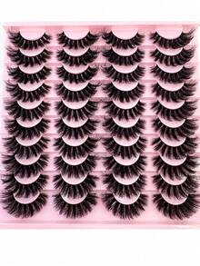 20 Pairs Mixed Style 3D Faux Mink False Eyelashes D Curl Cat Eye Fluffy Thick Wispy Black Band Russian Strip Lashes Reusable Daily Practice Lashes - Black - View 8