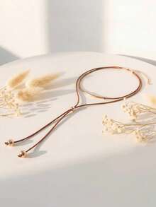 1 buah Kalung Y Multilayer Minimalis Vintage Hitam dengan Bola Logam, Cocok untuk Pemakaian Sehari-hari, Pesta, dan Liburan - Cokelat - Gaya B - View 4