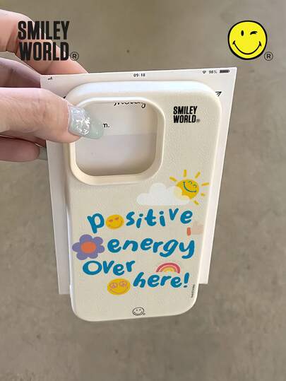 Smiley World SmileyWorld® 1 件装减震全包覆 TPU 材质纹理手机壳，黄色笑脸、字母、花朵、太阳、云朵图案，UV 印刷，兼容 17、16、15、14、13、12、11 Pro Max，适合作为节日礼物、日常通勤使用，防摔设计，品质优良。
