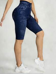 Damen Lässig Mode Kunstleder Denim Blau Shorts Minimalistisch Elegant Stretch Leggings Slim Fit Vielseitig Unterteile Outdoor Party Spaziergang Urlaub Sommer - Blau - Übersicht 6