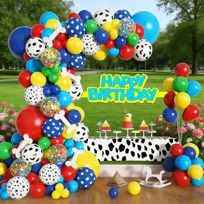 155pcs Balloon Arch & Garland Set, Red, Yellow, Blue, Green Foil Balloons, Made Of Latex, Suitable For Birthday Party, Theme Party, Wedding, Anniversary, Graduation Party Decoration