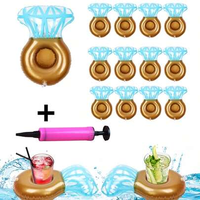6个钻石戒指形状充气饮料架，充气游泳圈，钻石戒指泳池饮料杯垫，单人泳池派对用品，泳池派对配件，适用于泳池派对、单身派对和海滩泳池装饰