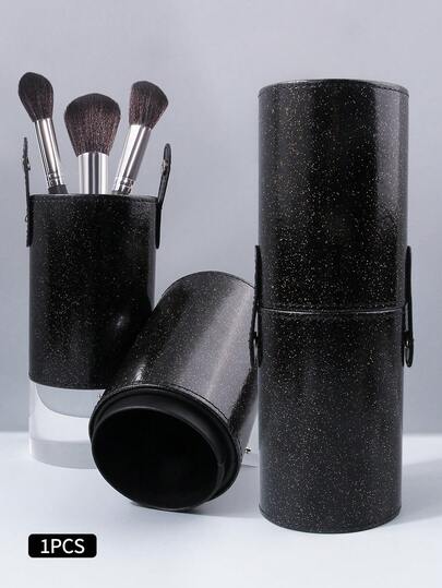 1Pc Glitter PU Leather Makeup Brush Holder, Large Capacity Portable Travel Brush Case With Flip Cover, Dustproof Organizer