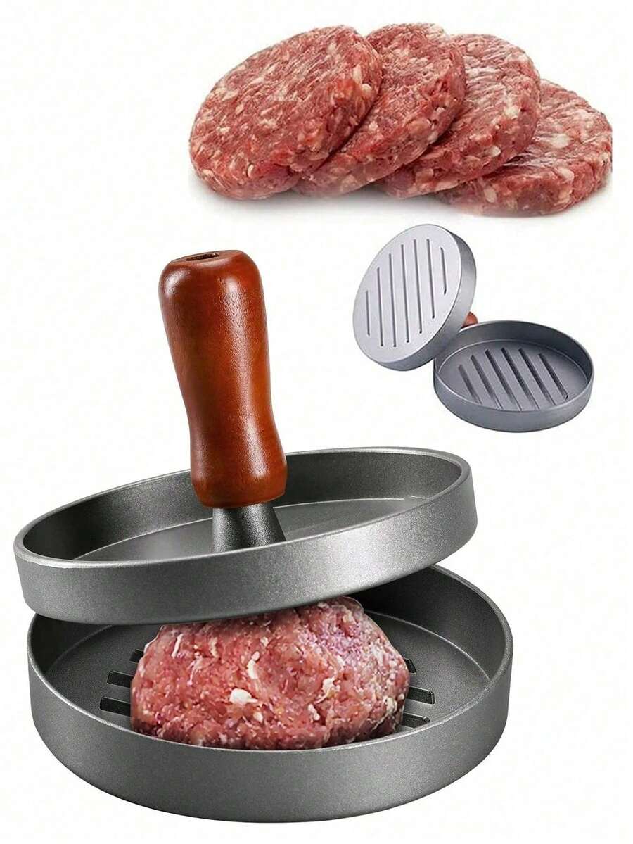 一套不粘汉堡肉饼模具，厨房工具及配件，适用于庆祝活动、派对、家庭聚会和自制汉堡。这款汉堡肉饼模具配有可拆卸压板，适用于牛肉、奶酪和素食汉堡，是居家必备良品。烧烤厨房工具及配件，适用于节日派对、聚会、家庭聚餐和自制汉堡肉饼。