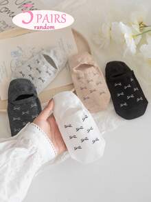 5双装女士春夏必备透明蝴蝶结低帮隐形袜，INS时尚百搭白色柔软透气无束缚袜，适合学生（随机发货） - 彩色 - 查看 8
