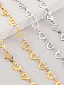 Dây chuyền dài 1m bằng thép không gỉ, hình trái tim rỗng, mạ vàng, có thể dùng để tự làm vòng cổ, vòng tay, lắc chân. - Sáng - Xem 2