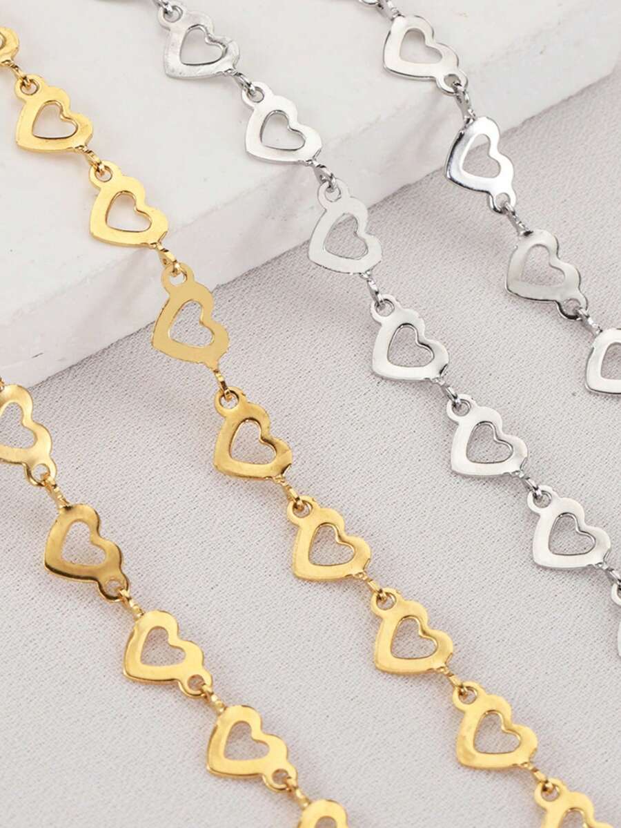 Dây chuyền dài 1m bằng thép không gỉ, hình trái tim rỗng, mạ vàng, có thể dùng để tự làm vòng cổ, vòng tay, lắc chân.
