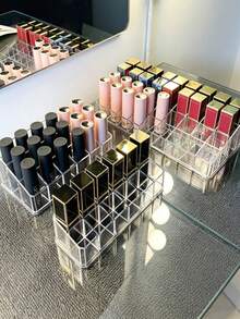 1 pieza Soporte transparente para lápices labiales con múltiples compartimentos, Caja de almacenamiento para lápices labiales y brillo de labios, Organizador de maquillaje para escritorio, Estante de exhibición - Multicolor - Ver 3