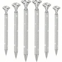 6 chiếc bút bi đính đá lớn, lấp lánh, kim loại, mực đen, màu bạc, thích hợp làm quà tặng đám cưới, tiệc cưới, sinh nhật. - Nhiều màu - Xem 1