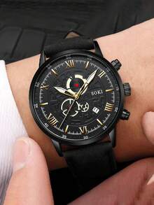 Men's Watch With Calendar Function, Casual Sports Style, Round Dial Quartz Watch, Suitable For Daily Wear, Birthday Gift, Back To School, Thanksgiving, Couples Gift, Best Gift - Black - View 6