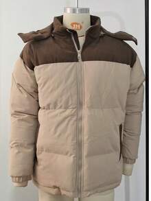 Men's Autumn/Winter Color Block Thickened Warm Outdoor Casual Hooded Padded Coat. There May Be Color Differences Due To Different Production Batches. - Khaki - View 10