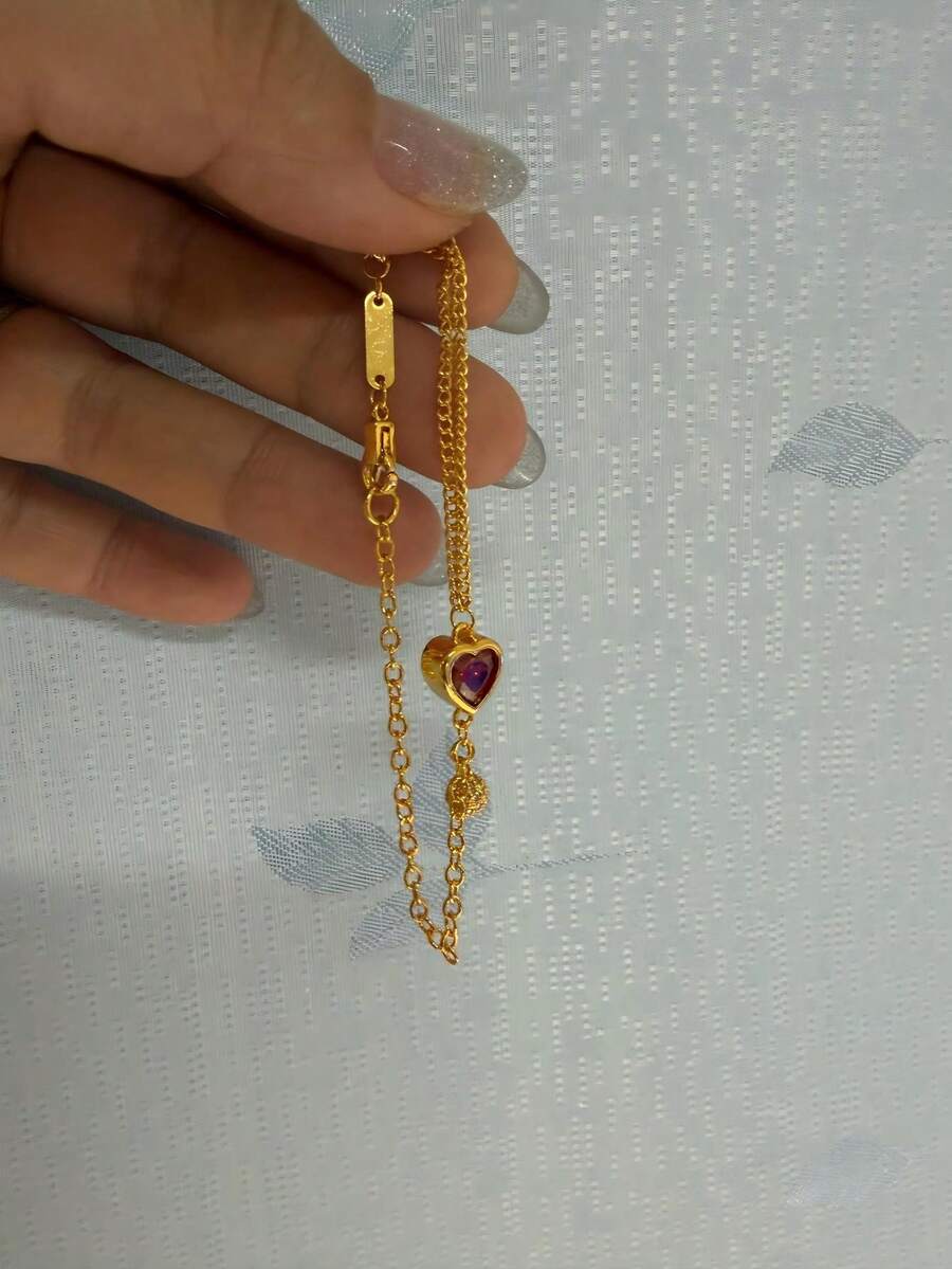 1pc Heart Shaped Bracelet, 2025 New Luxury Delicate Chain With Red Heart, Fashionable Premium Personalized Jewelry - Red Heart Bracelet - View 1