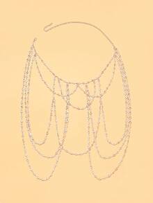 1件新款多层流苏肩链，简约奢华水晶身体链，优雅新娘婚纱晚礼服配饰 - 銀色 - 查看 6