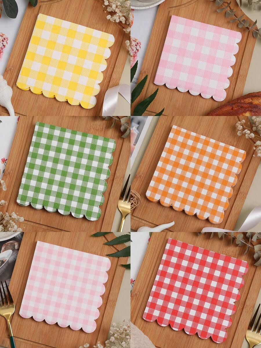 40pcs Disposable Lace Pattern Napkins, 9.84 Inch Square 3-Ply Table Napkins (40pcs), Yellow Plaid Tabletop Napkins, Suitable For Birthday Party, Summer Party, Wedding Party, Wedding Table Decor - Multicolor - View 1