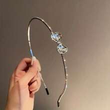 1 chiếc băng đô/kẹp tóc nơ đính đá bằng hợp kim kiểu dáng tối giản thanh lịch dành cho nữ. - Bạc - Xem 1