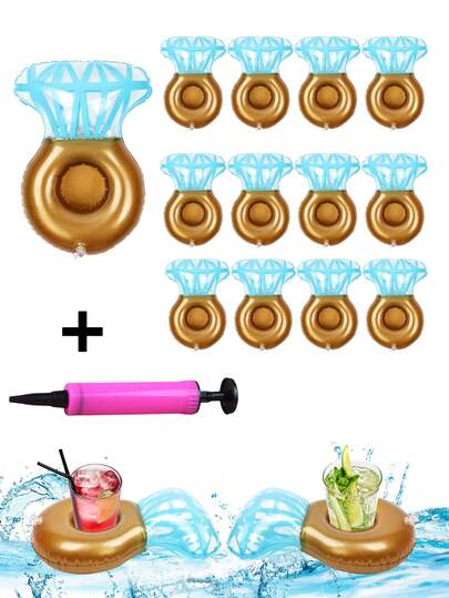 6个钻石戒指形状充气饮料架，充气游泳圈，钻石戒指泳池饮料杯垫，单人泳池派对用品，泳池派对配件，适用于泳池派对、单身派对和海滩泳池装饰