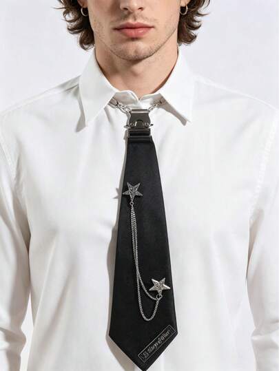 1pc Unisex Guitar/Star Chain Detachable Necktie, Fashionable Accessory For Formal Occasions, Parties, Performances