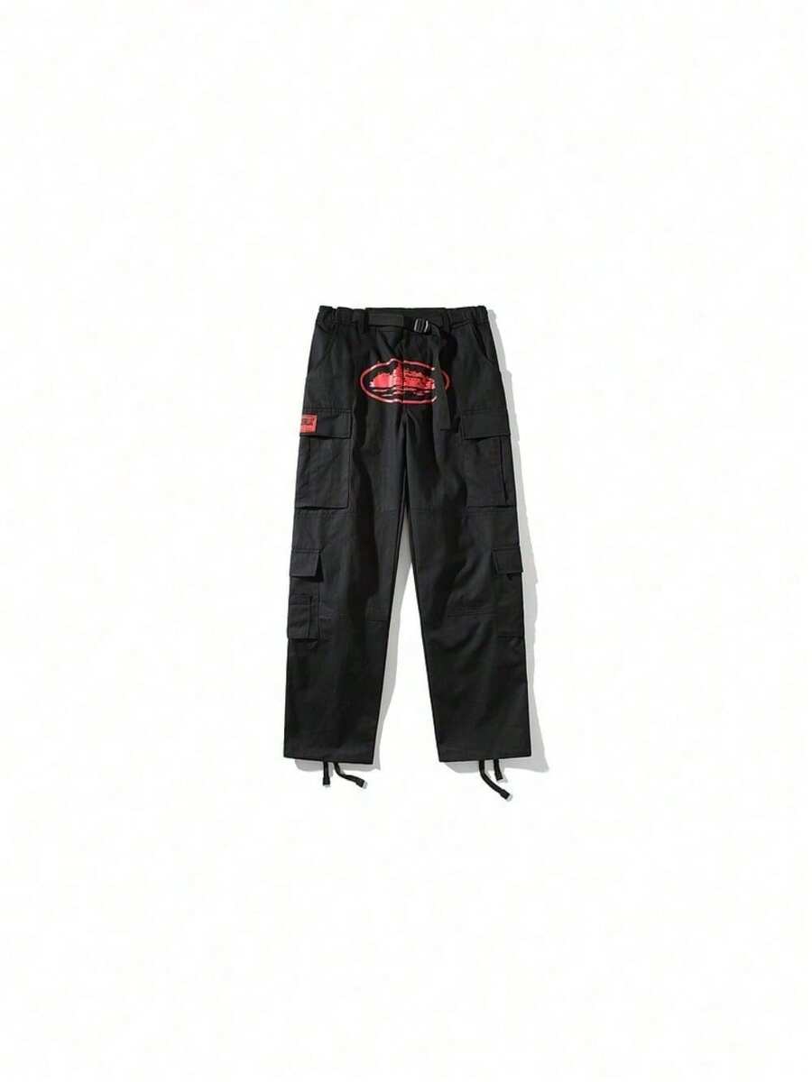 American Retro High Street Fashion Brand Hip-Hop Street Print Casual Multi-Pocket Side Buckle Men's And Women's Same Workwear Pants Ins - Nhãn đỏ và bản đồ (kích thước xuất) - Xem 1