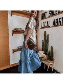 Nueva Llegada 2025 - Falda Midi de Mezclilla con Volantes en Capas Estilo Bohemio - Negro - Ver 5