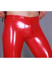 Sexy Patent Leather Leggings Casual Pants Shiny Leather Trousers High Elasticity Tight Little Leg Pants Nightclub Bar DS Performance Wear - 紅色 - 查看 3