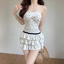 2026 New Vintage Polka Dot Ruffle Skirted Swimsuit Women Backless Crossover Front One-Piece Swimwear Cute Beach Bathing Suit - 1876年白色 - 查看 1