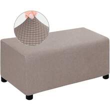 4 Sizes Jacquard Durable Customized Stretch Footrest Ottoman Cover Folding Storage Stool Furniture Protector Rectangle Slipcover - 灰褐色 - 查看 12