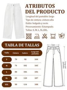 Women's Casual Straight Leg Loose Fit Jeans With Pockets, Fashionable Straight Jeans, Washed Denim Loose Fit Jeans, Vintage Casual Style, Wide Leg And High Waist For Everyday Wear, Comfortable, Stretchy And Suitable For All Seasons - 白色 - 查看 10