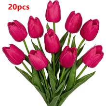 20pcs Artificial Yellow Tulip Flowers, Suitable For Mother's Day Gift, Wedding Decoration, Home Decor, Bedroom, Living Room, Birthday Party, Valentine's Day Decoration - Hot Pink - View 8