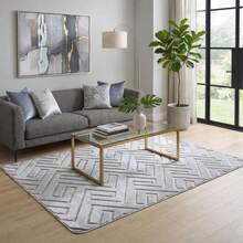 Tokyo Non-Slip Rug With High Relief Geometric Pattern For Living Room/Bedroom, 1.40m X 2.00m Or 2.00m X 2.40m - Màu Xám nhạt - Xem 1