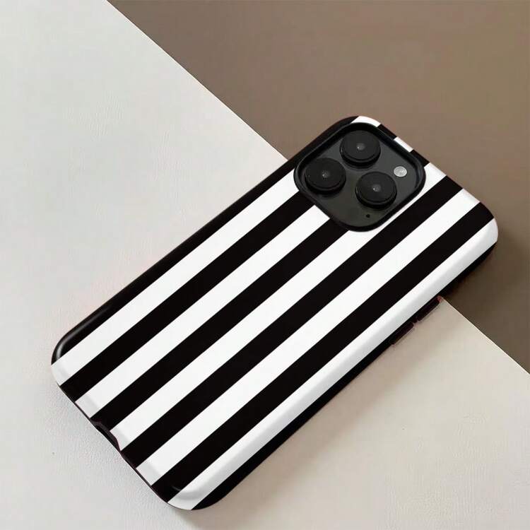 时尚独特的黑白条纹手机壳，适用于 17、17 Pro、17 Air、16 Pro Max、16E、15 Pro、13、11、12、XS、8 Plus、7 和 12 Mini，亮面二合一手机壳 - 多色1 - 查看 6