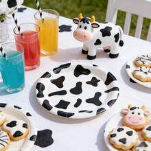 10/20pcs 7-Inch Cute Cow Pattern Disposable Paper Plates, Suitable For Birthday Parties, Party Decorations, Perfect For Farm Theme Parties And Family Picnics - View 2