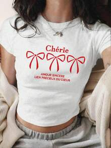 女士夏季新款休闲修身百搭圆领短款T恤，时尚日常穿着及度假装扮 - 白色 - 查看 5