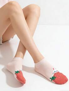 1/5 Pairs Cute Cartoon Animal & Fruit Pattern Women's Ankle Socks, Soft & Adorable, Low-Cut Boat Socks, Thin Summer Everyday Essential - Multicolor - View 4