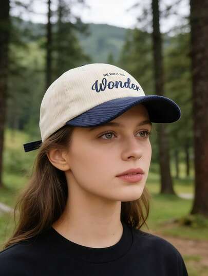 Mũ lưỡi trai thời trang điều chỉnh được, chất liệu nhung kẻ, thêu chữ, chống nắng, quà tặng cho thanh thiếu niên.