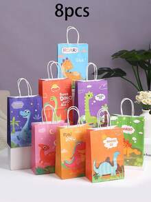 16/8pcs Cartoon Dinosaur Theme Gift Bags, Reusable Shopping Totes, Foldable Packaging Bags With Sturdy Handles, Printed With Clear Dinosaur Patterns, 8 Different Dinosaur Styles, Suitable For Weddings, Birthday Parties, Corporate Meetings, Outdoor Events, Retail Shopping, Candy And Gift Decorations - View 10
