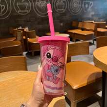 Disney One Stitch 卡通吸管杯，450ml，塑料，双层防烫，带盖，适合情侣、办公室通勤和冷饮。 - 彩色 - 查看 7