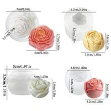 4件套花卉硅胶模具套装 - 牡丹、玫瑰、花苞及其他花朵造型，适用于蜡烛、树脂、肥皂和石膏工艺品制作，也可用于香薰、DIY家居装饰、婚礼装饰、情人节、复活节和生日礼物等。 - 4件套花 - 查看 3