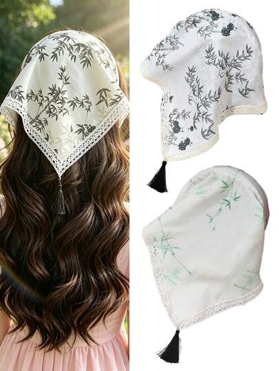 2pcs New Chinese Style Girl's Headband With Ink Painting Elements And Delicate Tassel, Suitable For Daily Wear And Party Photo Shooting