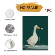 1件套，墙面装饰画，无框帆布海报，傻鹅浴室艺术套装，趣味刷牙和浴缸图案，别致绿色儿童房装饰，儿童动物墙面艺术套装 - 動物A款 - 查看 9